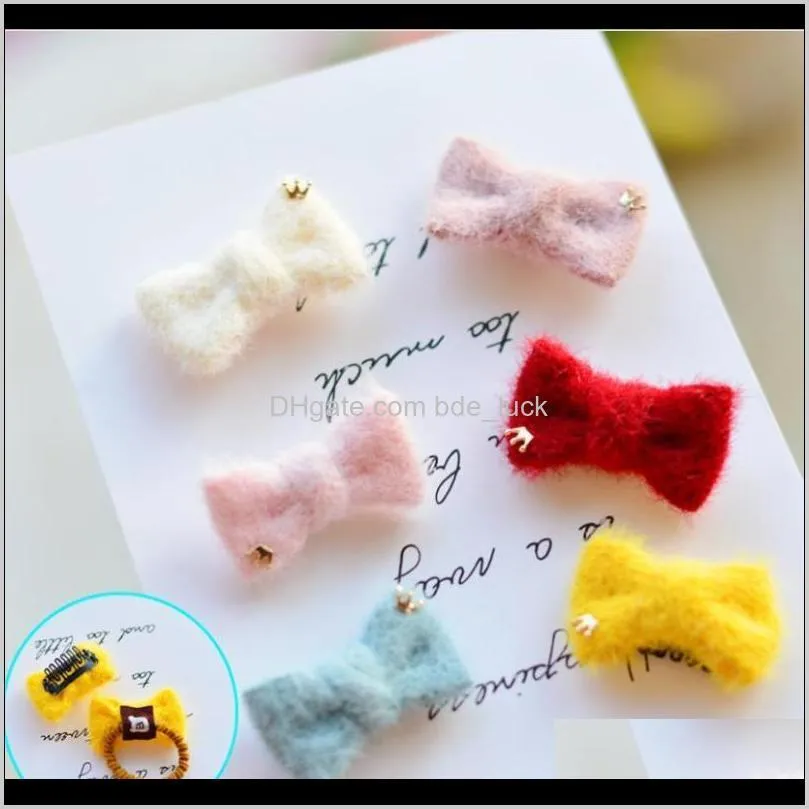 Baby, & Maternity Baby Mini Andmade Lamb Wool Bowknot Clips 2Pcs Kids With Little Hair Born Elastic Rubber Bands Aessories Drop Delivery 202