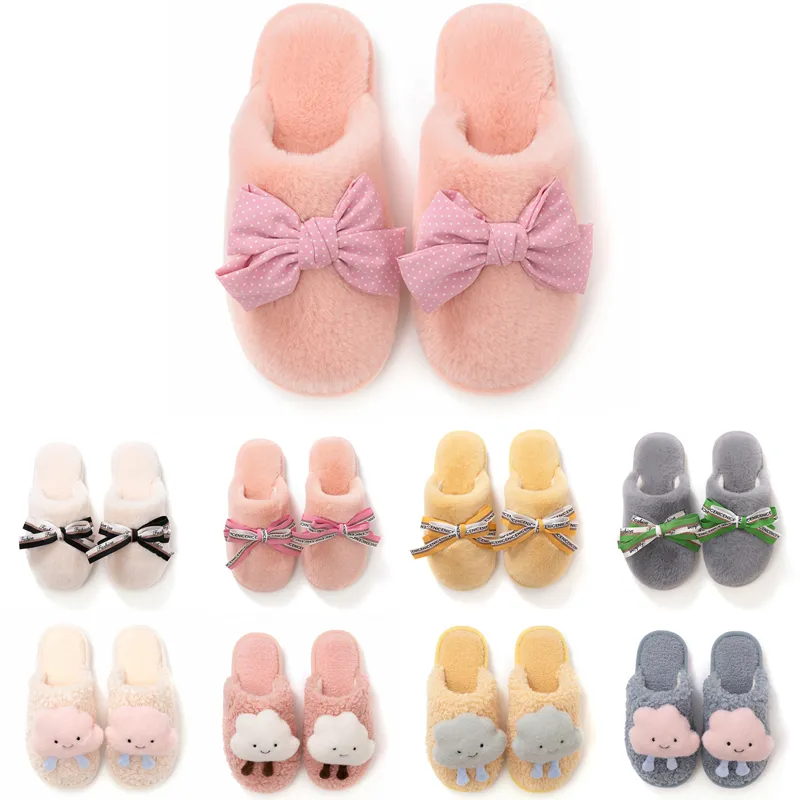 Cheaper Non-brand Winter Fur Slippers for Women Pink Brown Black Grey Snow Slides Indoor House Fashion Outdoor Girls Ladies Furry Slipper Flats Shoes