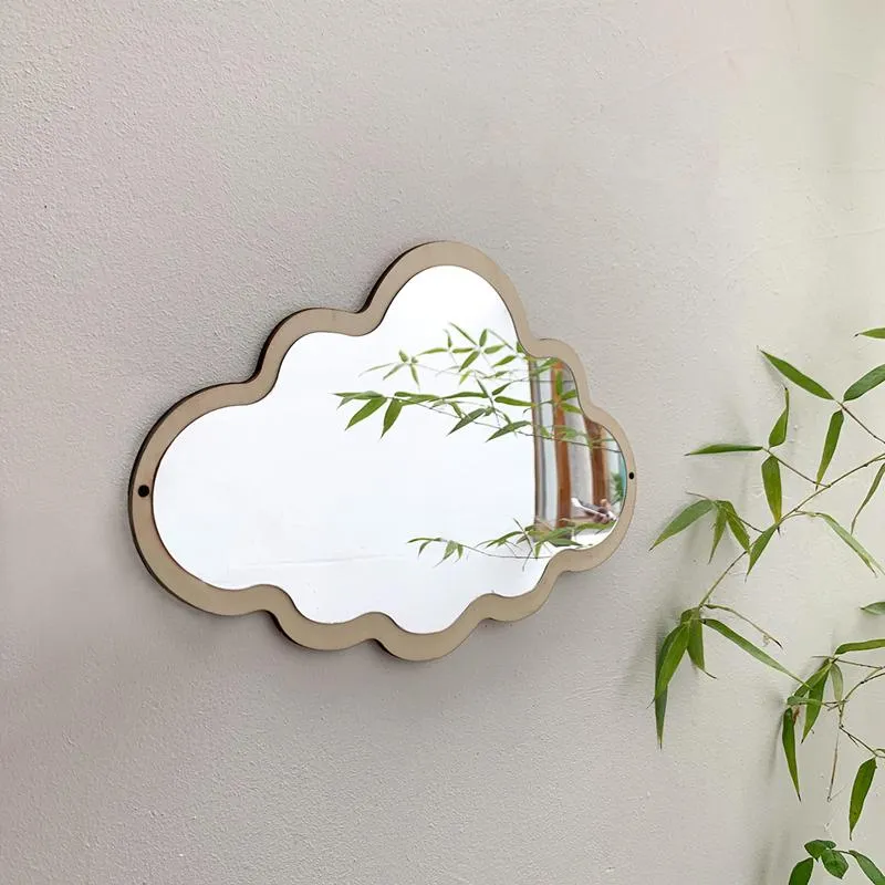 Speglar Creative Cloud Moon Makeup Mirror Acrylic Wood Wall Decoration Looking Glass vardagsrum Heminredning Dörr Stick-On