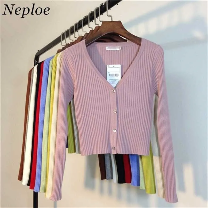 NEPLOE Spring Ly Patchwork Mulheres Cardigans Moda Slim Senhoras Malha Camisola Manga Longa Botões Sweater 65057 211218