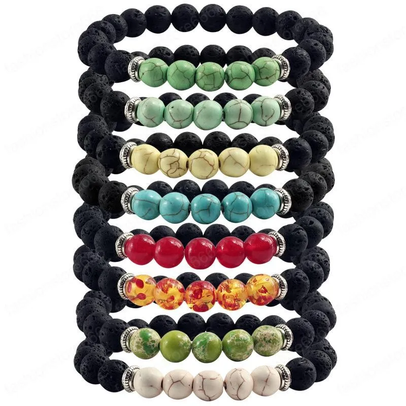 Naturligt vulkaniskt stenarmband för kvinnor Män Charm Smycken Essential Oljediffusor 7 Chakras Armband Bangle Födelsedaggåva