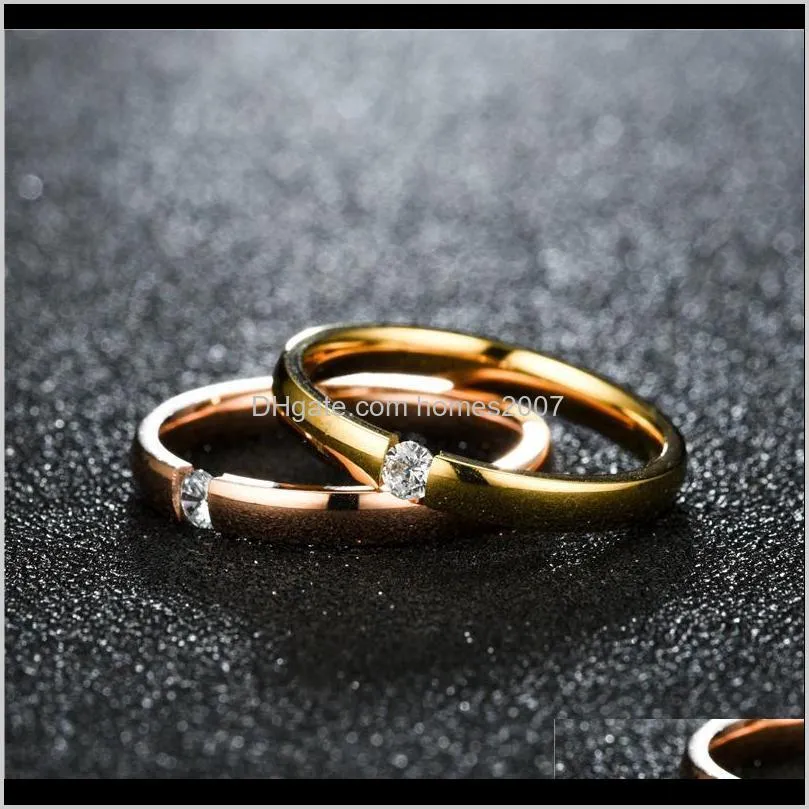 qiluxy 3mm stainless steel gold&black&silver-color zircon couple ring fashion rose gold finger for women and men gifts wedding rings