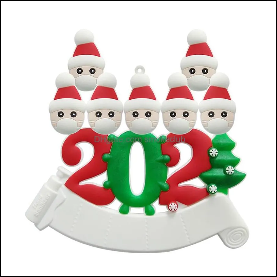 HOT Christmas Ornament Resin DIY Greeting With Mask Xmas Tree Hanging Pendant Social Distancing Family Of 1-7 Christmas Pendant DDA641