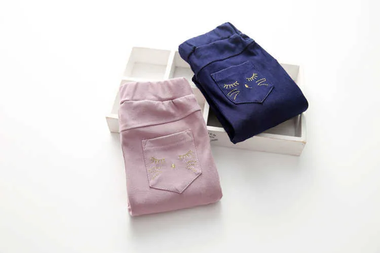  Spring Autumn Trousers 2-10T Years Children Cotton Solid Color Pattern Basic Elastic Capri Little Kids Girl Skinny Pants (11)