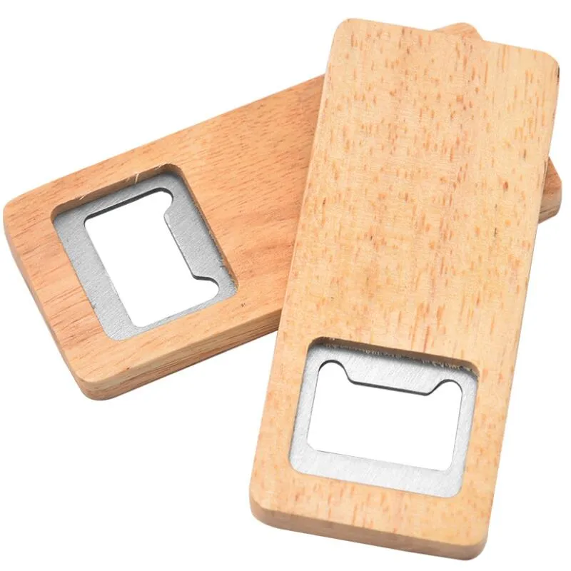 Wood Beer Bottle Opener Stainless Steel With Square Wooden Handle Openers Bar Kitchen Accessories Party Gift LX3725