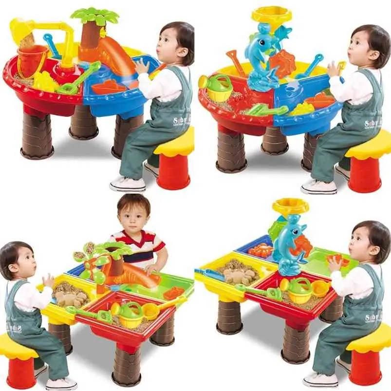 Kids Sand and Water Play Table Garden Sandpit Play Set Outdoor Seaside Beach Toy 210803