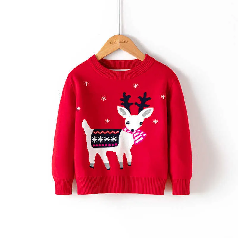 Toddler Girl Boy Ugly Christmas Sweater Little Kids Cotton Kids Double Layer Knitted Deer Pullover Sweater Winter Warm Clothing Y1024