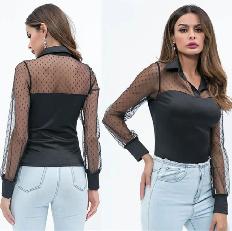 Linen Blouses For Women Sheer Mesh Yoke Blouse, Long Sleeve Linen Blouses For Women Sheer Mesh Yoke Blouse, Long Sleeve