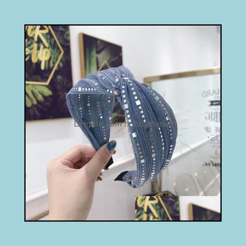 High-end hair accessories women`s pleated sequins middle cross wide side headband headband fashion wild girl hair band headwear