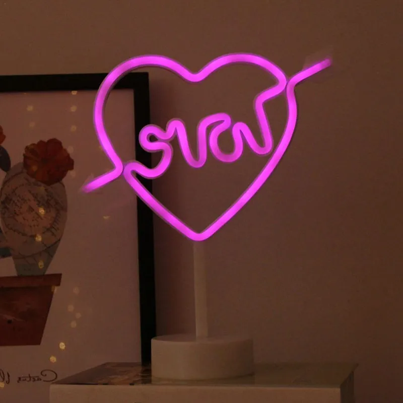 Coeur amour LED enseigne au néon lumière innovante lampe de Table lampes de bureau fêtes de noël événement de mariage décoration lumières cadeau