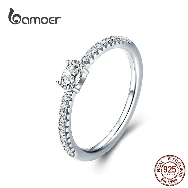 BAMOER Anello nuziale Argento sterling 925 Anelli di fidanzamento con zirconi cubici trasparenti per le donne Gioielli con dichiarazione di promessa SCR524