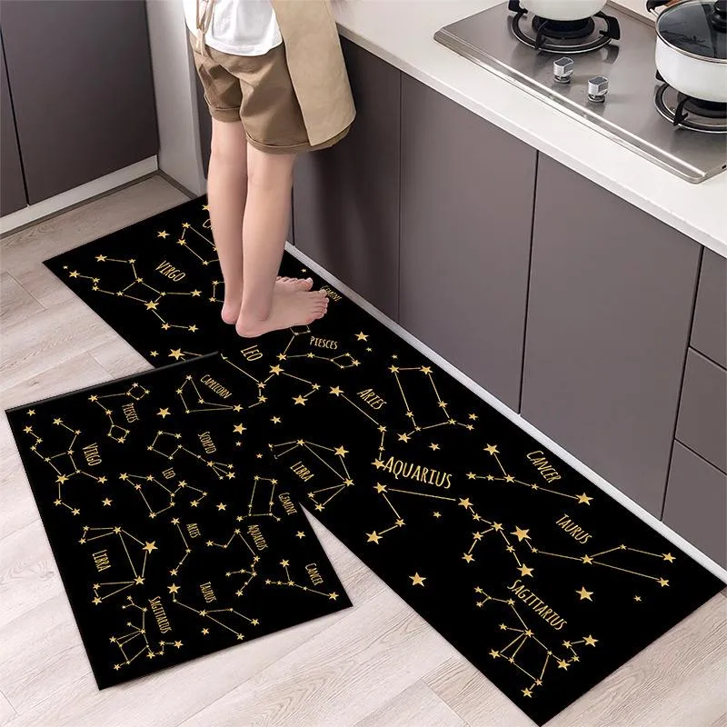 Carpets 2pcs/set Printed Carpet Kitchen Mat Bathroom Door Non-slip Foot Rugs Strip Hallway Mats For Home Living Room Decor