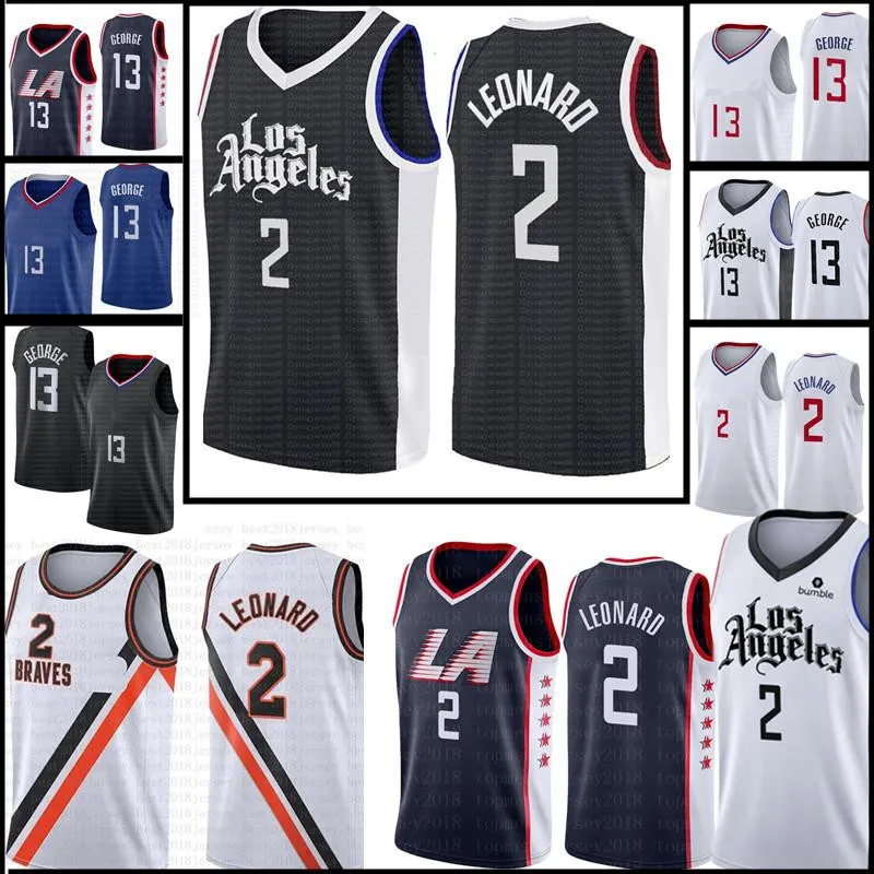 2 Kawhi Los Jersey Leonard Angeles Formaları erkek Paul 13 George Basketbol Formaları S-XXL Mavi Siyah Beyaz dikişli