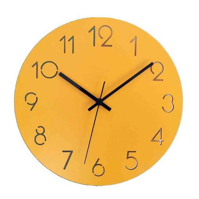 Nordic grande relógio de parede relógio de parede madeira moderna sala de estar quarto silencioso relógios amarelos escritório cozinha pendule mural decoração sc409 211112