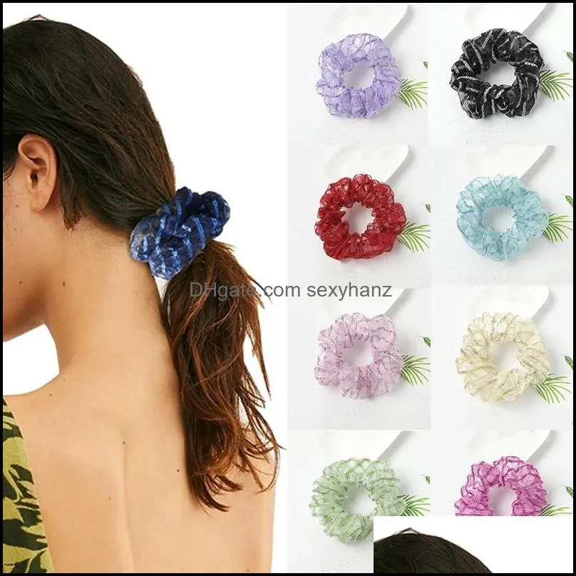 Ponny Tails Holder Hair Jewelry Lace Printed Scrunchies Kvinnor Huvudbonad Ponytail Ropes Rings Elastic Bands Passined Aessoires Drop Delivery 2