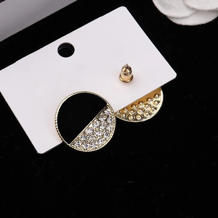 2color 18K Gold Plated Copper Women Letters Stud Luxury Designer Small Sweet Wind Round Oil Drip Stamp Crystal Rhinestone Earrings Metal Alloy Jewelry Accessories