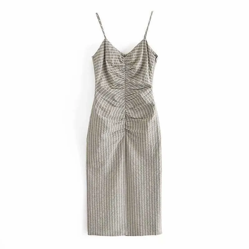 Sommar kvinnor randig sling klänning chic lady casual mode vintage kvinna strand midi sundress 210709