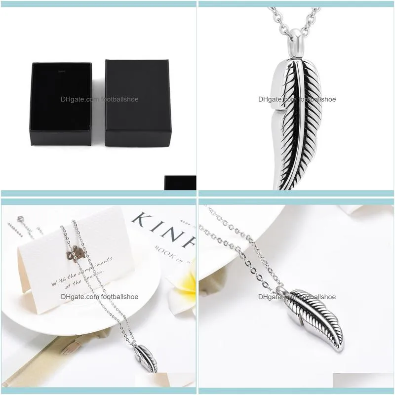 Stainless Steel Feather Urn Necklace Hold Cremation Ashes Keepsake Memorial Jewelry Leaf Cremains Holder Locket Chains