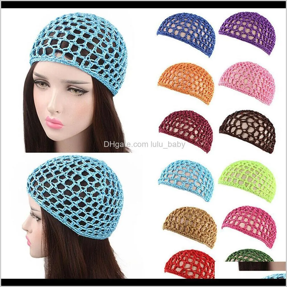 2021 new women`s mesh hair net crochet cap solid color snood sleeping night cover turban hat popular casual beanie chemo hats