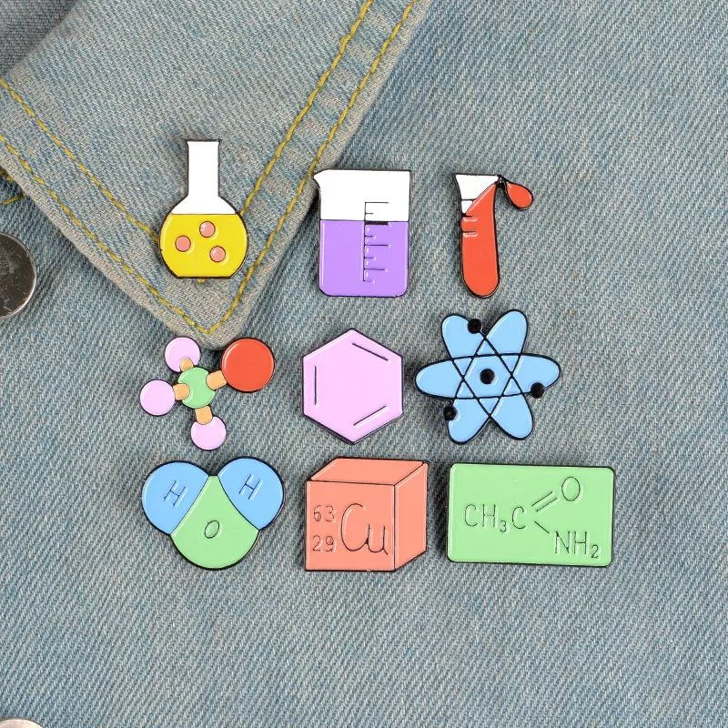 Pins, Brooches Molecular Model Metal Enamel Brooch Test Tube Beaker Trendy Scientist Scholar Dress Backpack Bag Lapel Pin Badge Gif