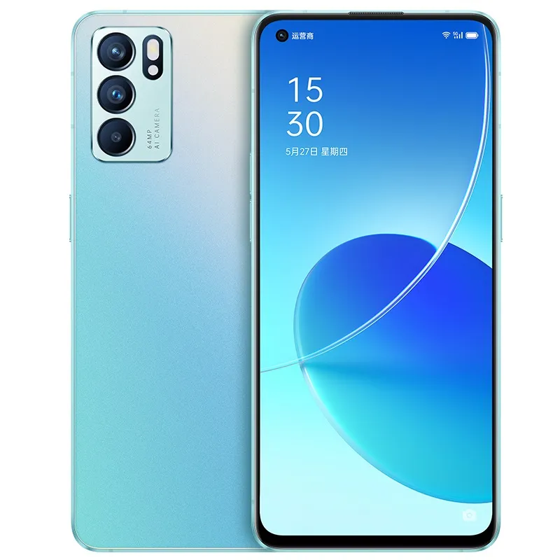 オリジナルのOPPO RENO 6 5G携帯電話12GB RAM 256GB ROM MTK Dimense 900オクタコア64.0MP OTG 4300MAH Android 6.43 "Amoledフルスクリーン指紋IDフェイススマート携帯電話