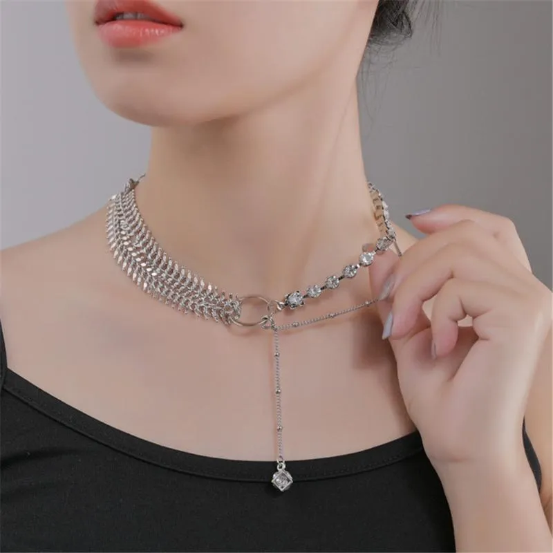 Pendant Necklaces 316L Stainless Steel Hip-hop Personality Multi-layer Necklace Stitching Inlaid Zircon Collier Piment