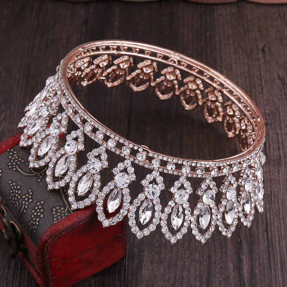 Vintage Crystal Bridal Crown Rhinestone Wedding Crown for Queen Bride Tiaras Headpiece Hair Smycken Circle Ornaments x0625