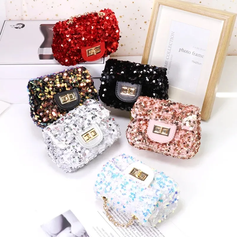 Barnens minikoppling väska Söt glänsande Sequin Crossbody Väskor för barn Små myntpåsar Kawaii Liten flicka plånböcker och handväskor