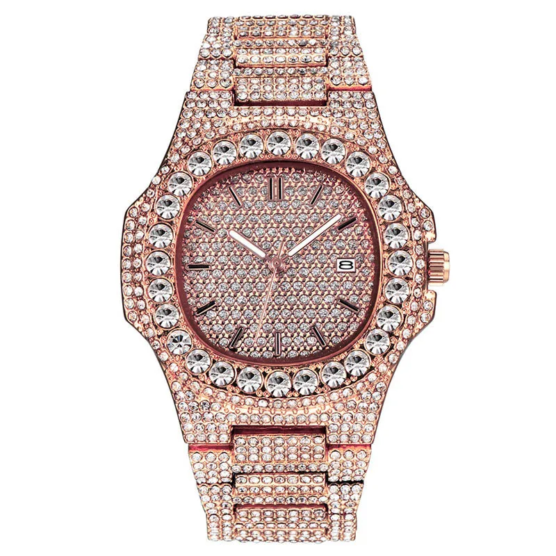 Iced Out HipHop Watch With Full Cubic Zirconia, Gold Quartz Movement, Date  Display, Stainless Steel Buckle Available In For Men And Women From  Frankie_ngok, $26.11