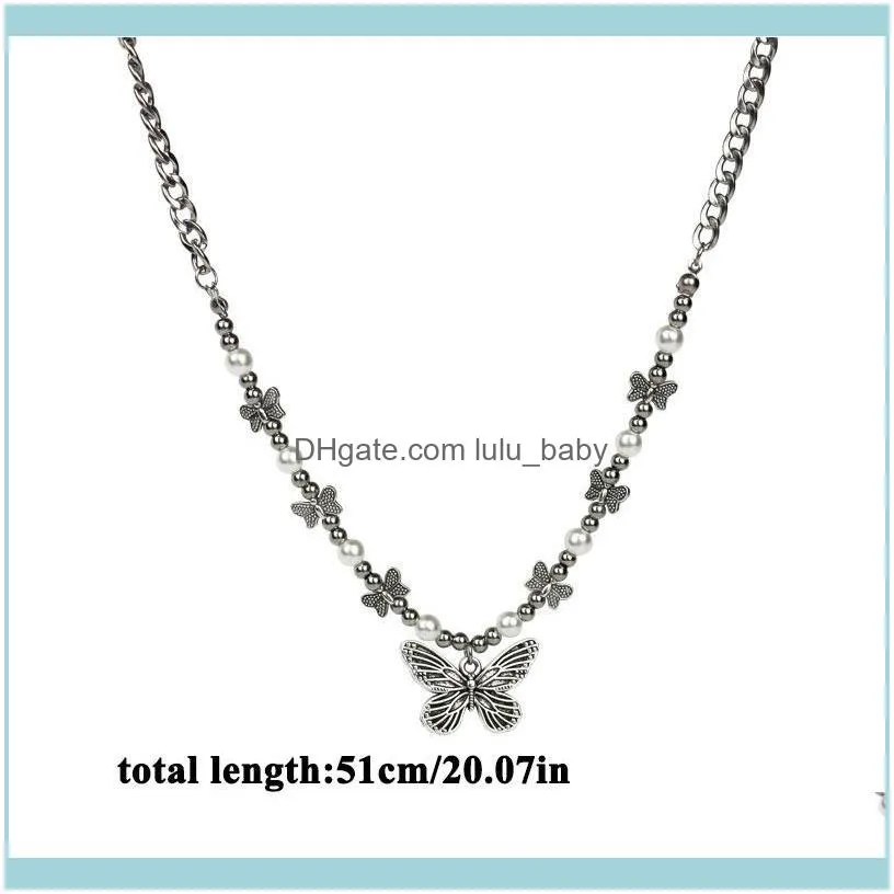 Chains 2021 Punk Gothic Butterfly Pendant Necklace Choker Pearl Hip Hop Personality Fashion Jewelry For Women Girls Gifts Party