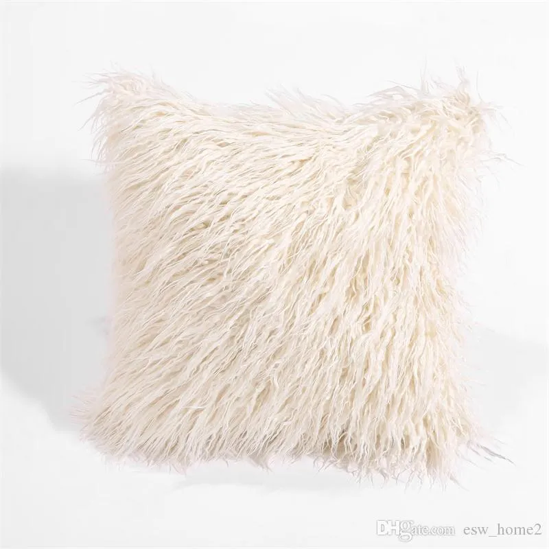 Solid Color Plush Pillowcase Car Casual Faux Fur Plush Throw Pillow Slip Home Seat Waist Pillow Cover Case 45*45cm