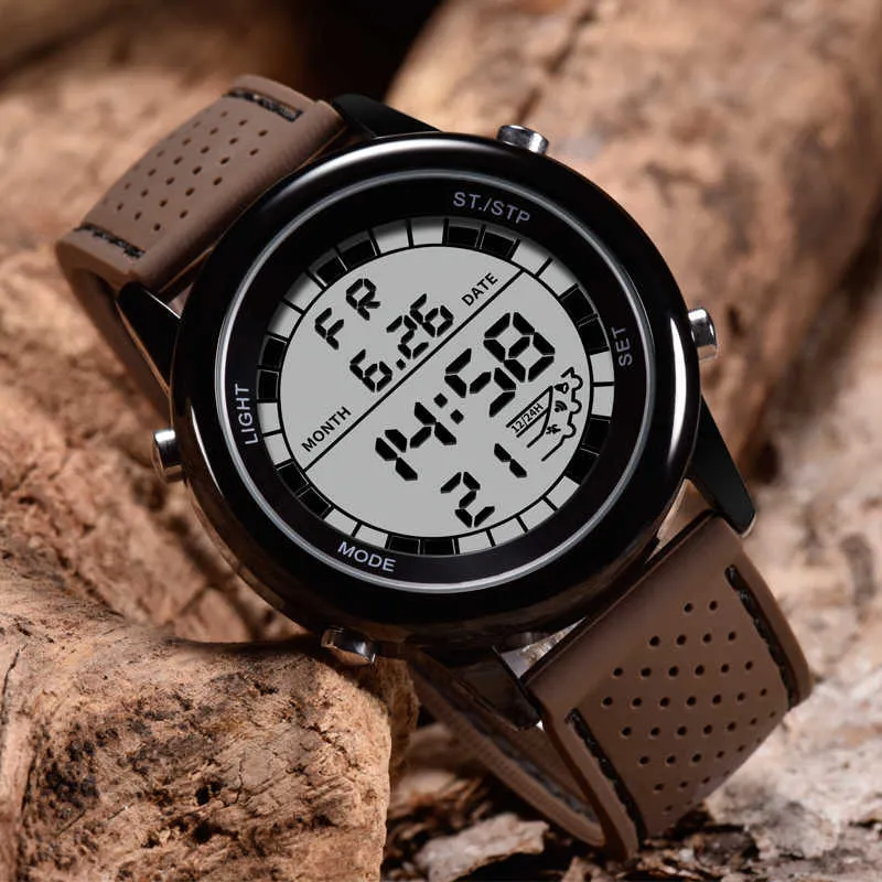 Sanda Marka Luksusowe Mężczyźni Sport Wrist Watch Stopwatch Chronograph Motion Bransoletka LED Wyświetlacz Luminous Watches Mens Relojes 210616