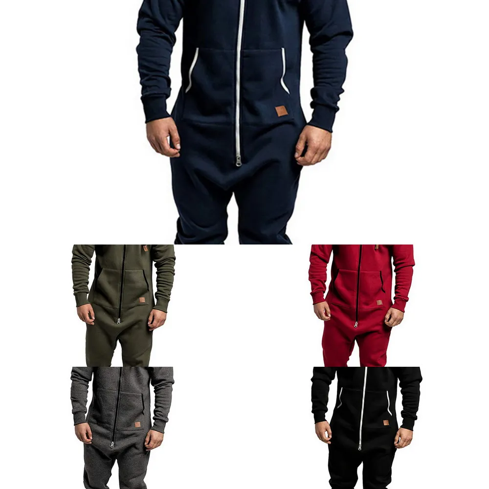 Byxor män streetwear sweatpants ren färg splicing höst vinter casual hoodie print zipper jumpsuit gratis skepp x0610