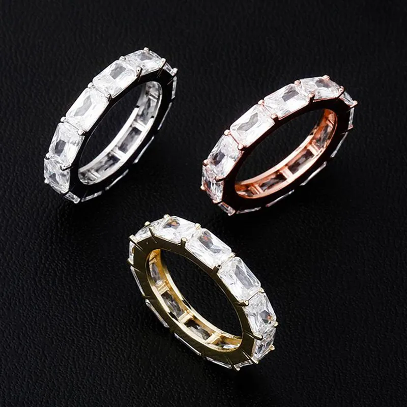 New fashion charm Square Cubic Zirconia Stones Iced Out Micro Pave Rings Cool Men Women Couple Gold Color Rings Hip Hop Jewelry Gift