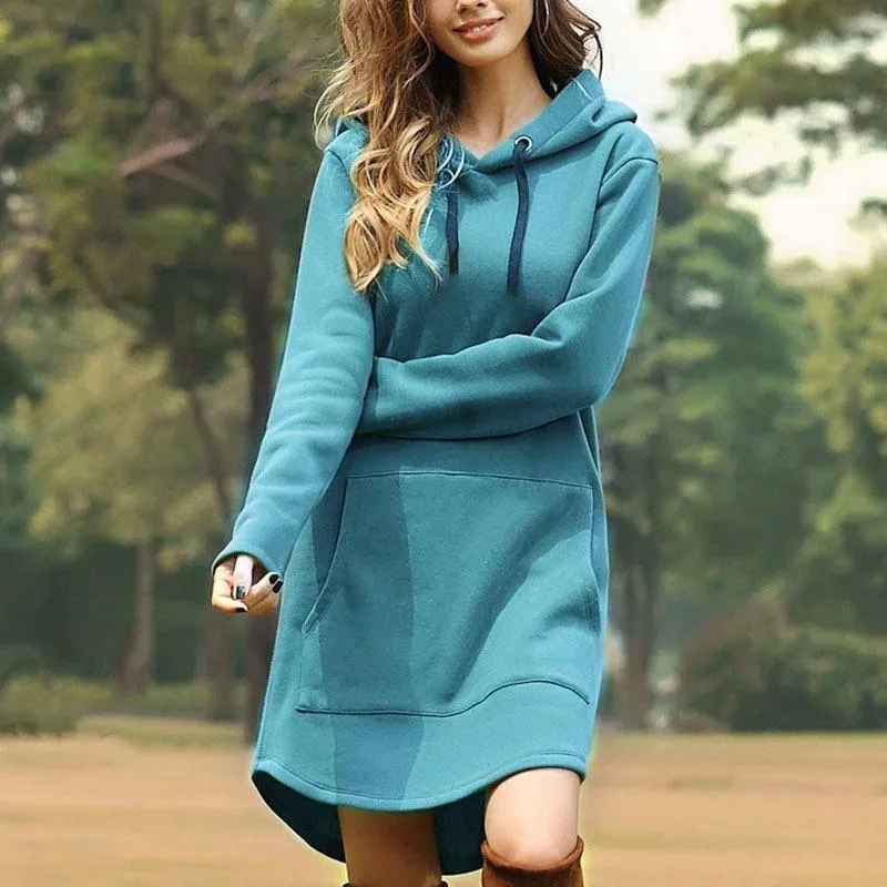 Plus Size Womens Casual Blue Hoodie Women Dress Warm, Loose Fit