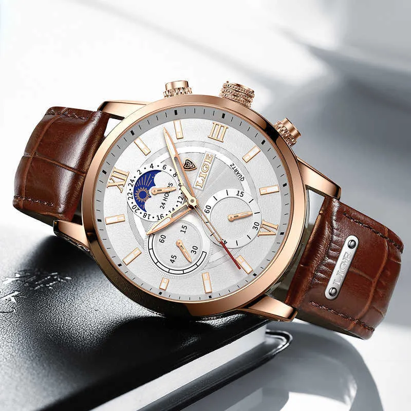 LIGE Luxury Leather Waterproof Quartz Watch For Men Military Sport Wristwatches With Box X0625 From Catherine07 13.56 DHgate.Com