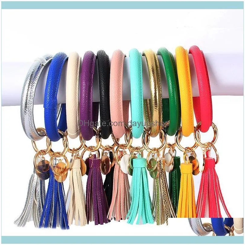 2020 New Fashion PU Leather Bracelet Keychain Tassel Pendant Sports Wallet Keyring for Women Jewelry Key Chains Charms Hot Sell