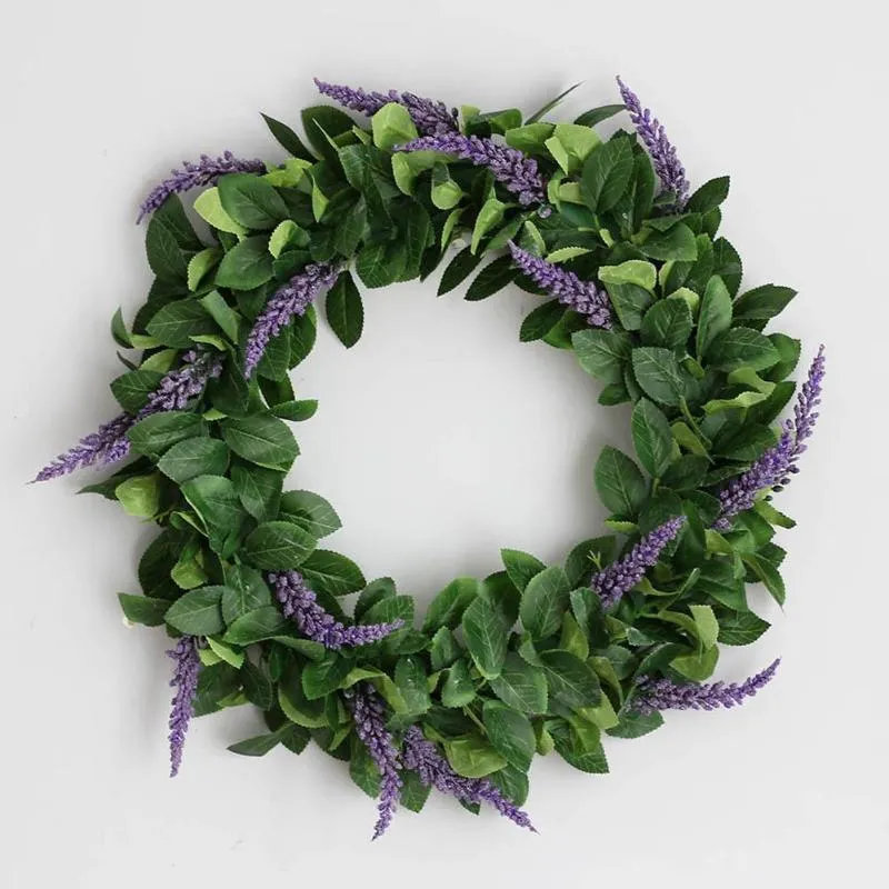 Dekorativa blommor kransar falska lavendel hängande krans girland för ytterdörr julfest bröllop dekoration