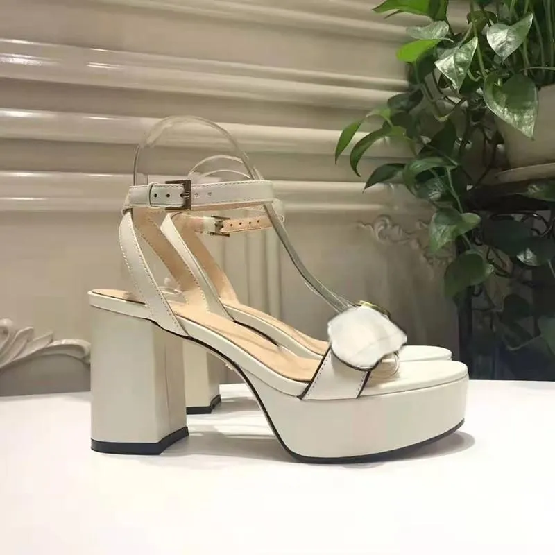 Designer Platform Sandals Genuine leather High chunky heel Metal Buckle Summer Gladiators Sandals with box