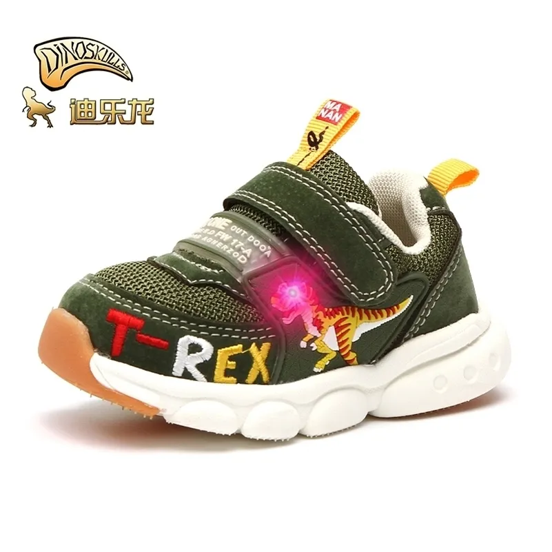 DINOSKULLS Toddlers Kids LED Shoes Baby Trainers Boys Dinosaur Glowing Sneakers Autumn Children's Tennis Breathable Light Shoes 210326