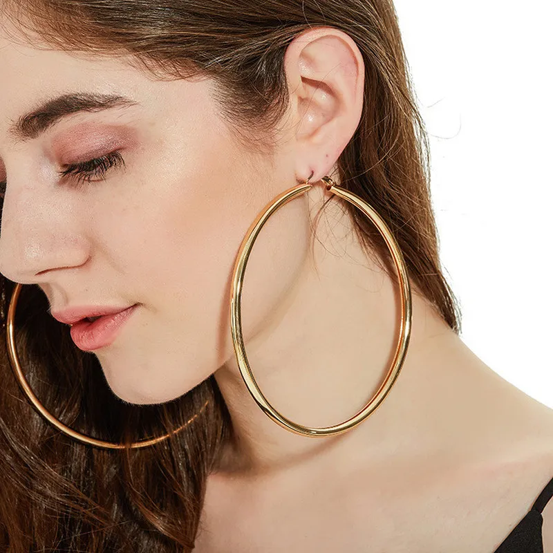 Giant Nickle Free Gold Plated Round Hoop Earring Women 120mm Thin Big Hoop Earrings 110mm