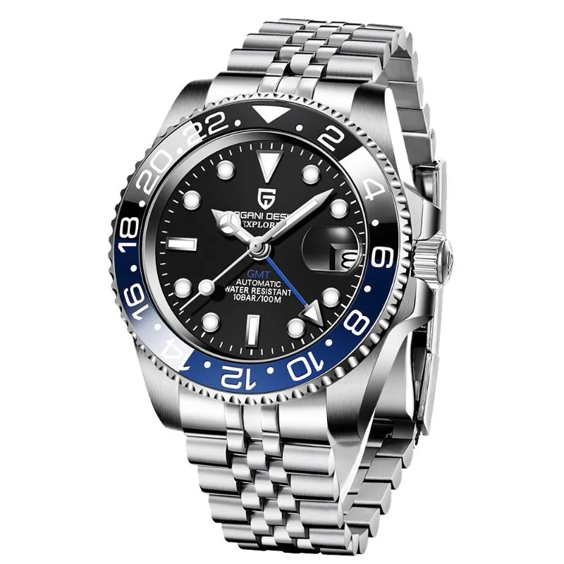 남성 시계 기계식 손목 시계 GMT Sapphire 100m 방수 시계 reloj hombre 손목 시계