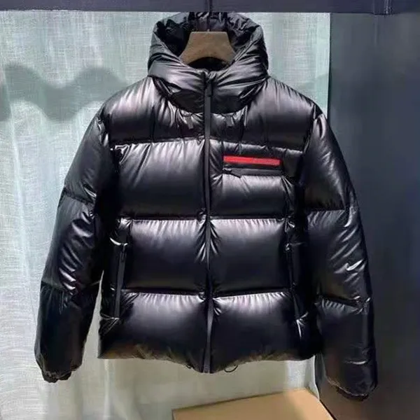 Herr Nylon Puffer Dunjacka Huva Krage Varma kuddar Kappa Designer Herr Dragkedja Sidoficka Lös passform Vinter Ytterkläder