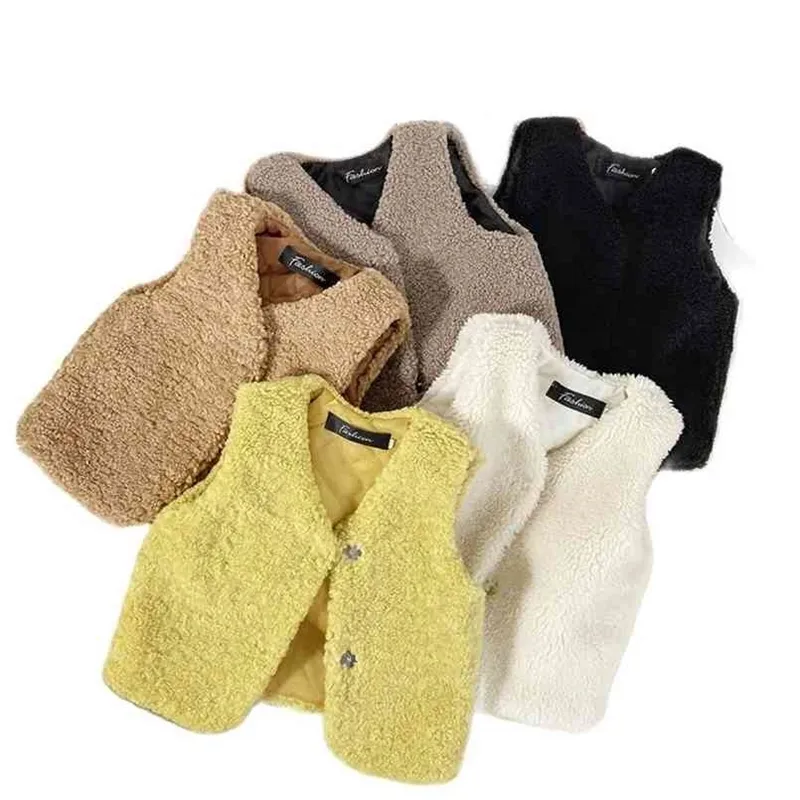 children's lamb wool all-match cotton vest jacket for girls baby waistcoat tank coat P4710 210622