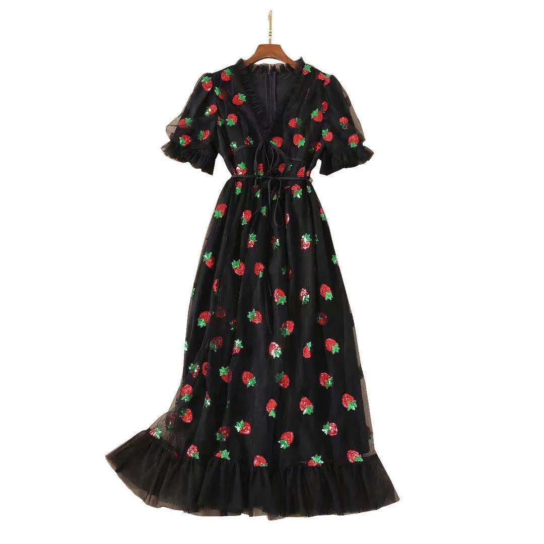 black dress with strawberries Strawberry Dress (4 Colors)