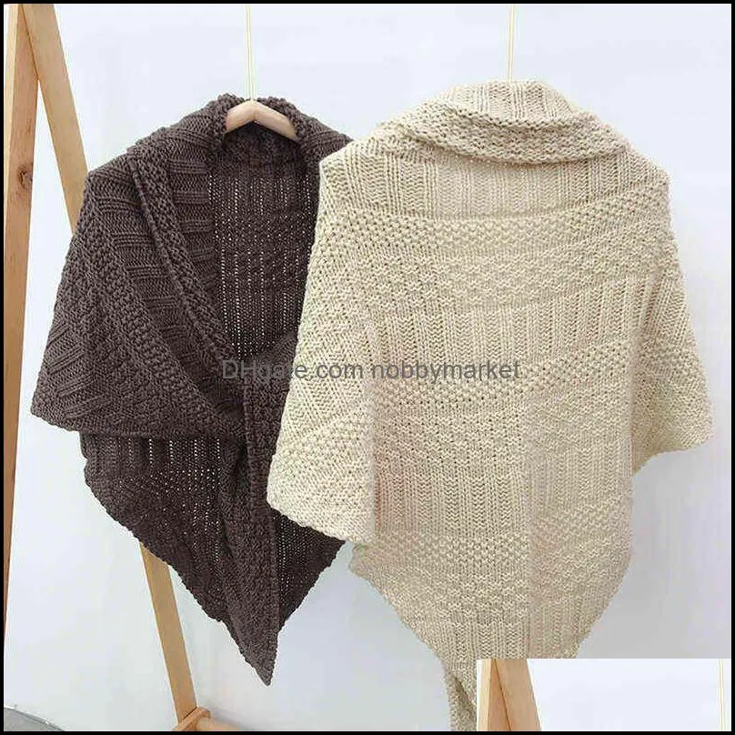 Solid Winter Triangle Scarf Women Knitted Shawl Wraps Large Warm Neckerchief Blanket Female Pashmina Ponchos Tippet For Ladies 211123