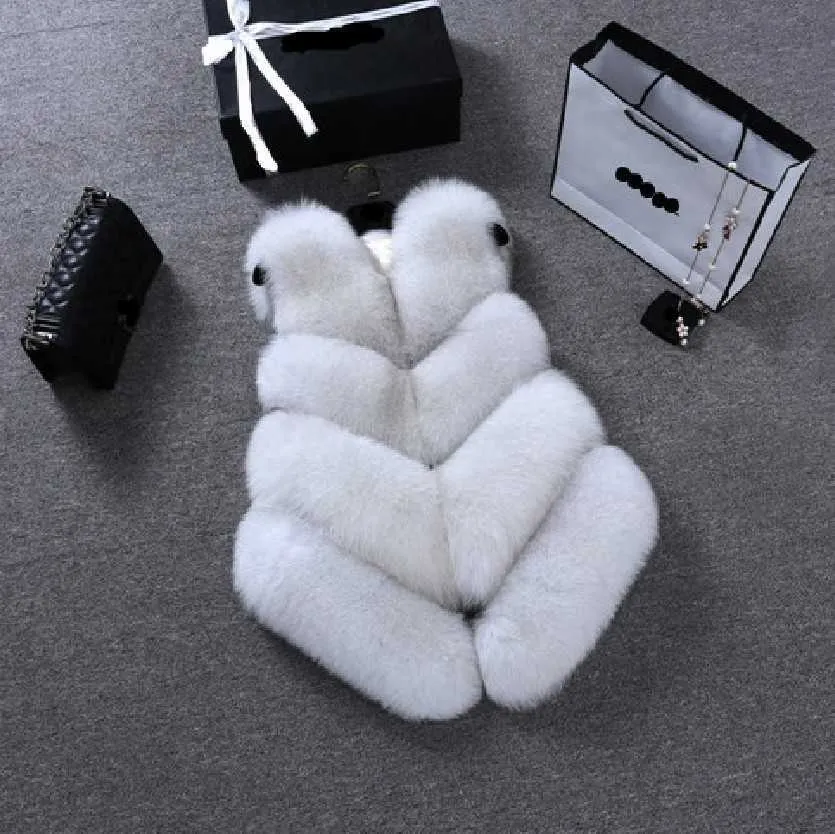 Zadorin New Luxury Faux Fox Fur Vest Kvinnor Plus Storlek Furry Short Faux Fur Västar Coat Fur Gilet ForRure Höst Vinter Overcoat Y0829