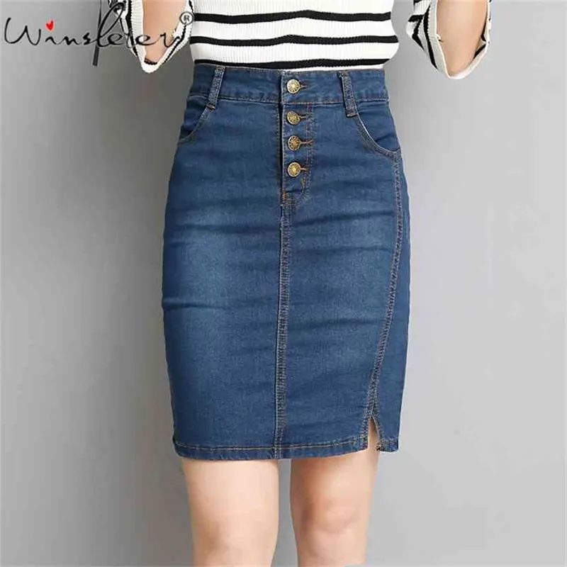 Summer Teen Jupe Denim Moulante Avec Extensible Midi Jeans Taille Haute Crayon s Femmes B02917B 210421