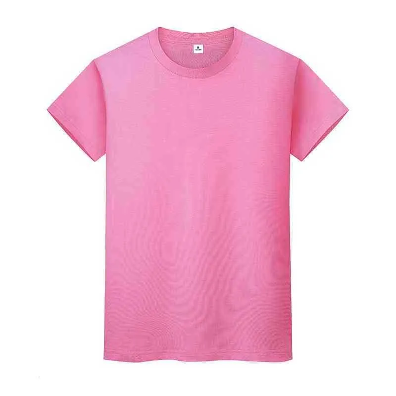 men and women round neck solid color T-shirt summer cotton bottoming short-sleeved half-sleeved M1EXi