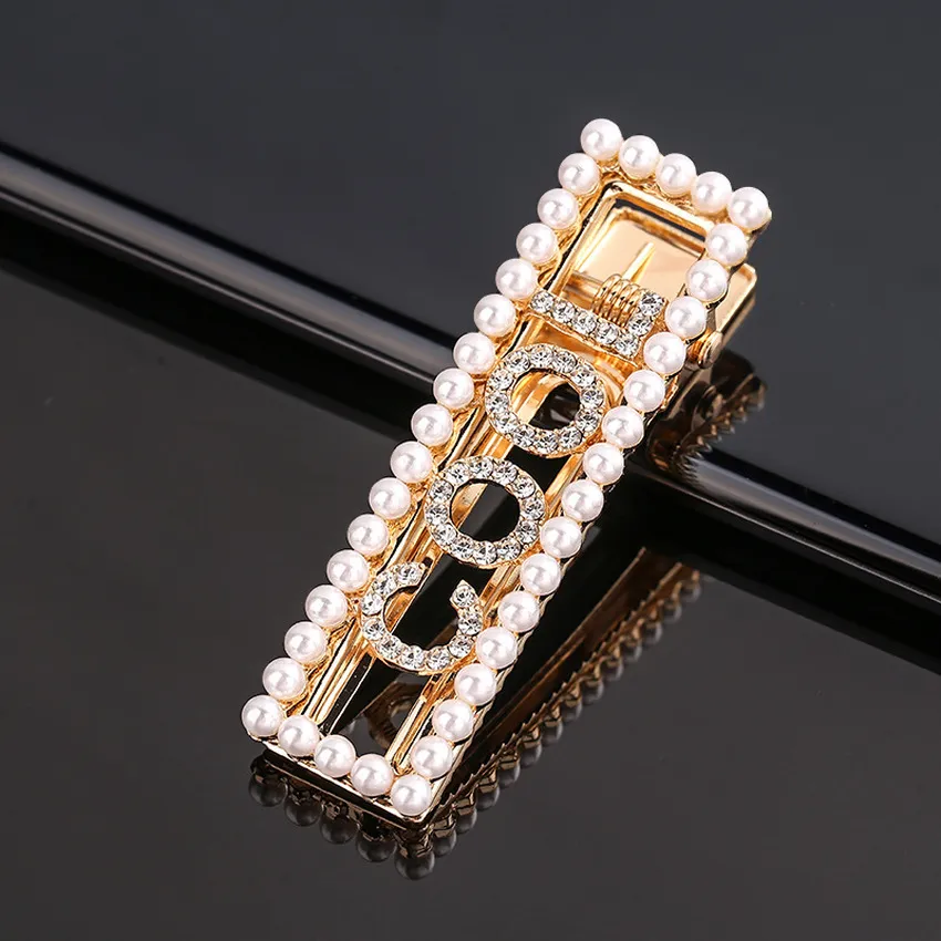 Gold Letter Cool Kiss Girls Hair Clips Pearl Crystal Hairpin Barrettes Week Monday Sunday Hairs Fashion Jewelry for Women Girl